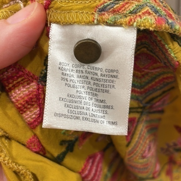 Anthropologie M Mustard Yellow Embroider long sleeve mini dress Raella - Picture 4 of 4